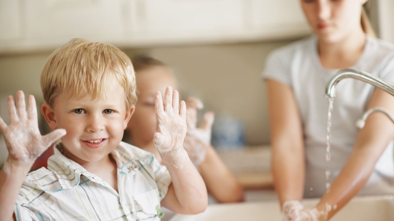 Child washing hands