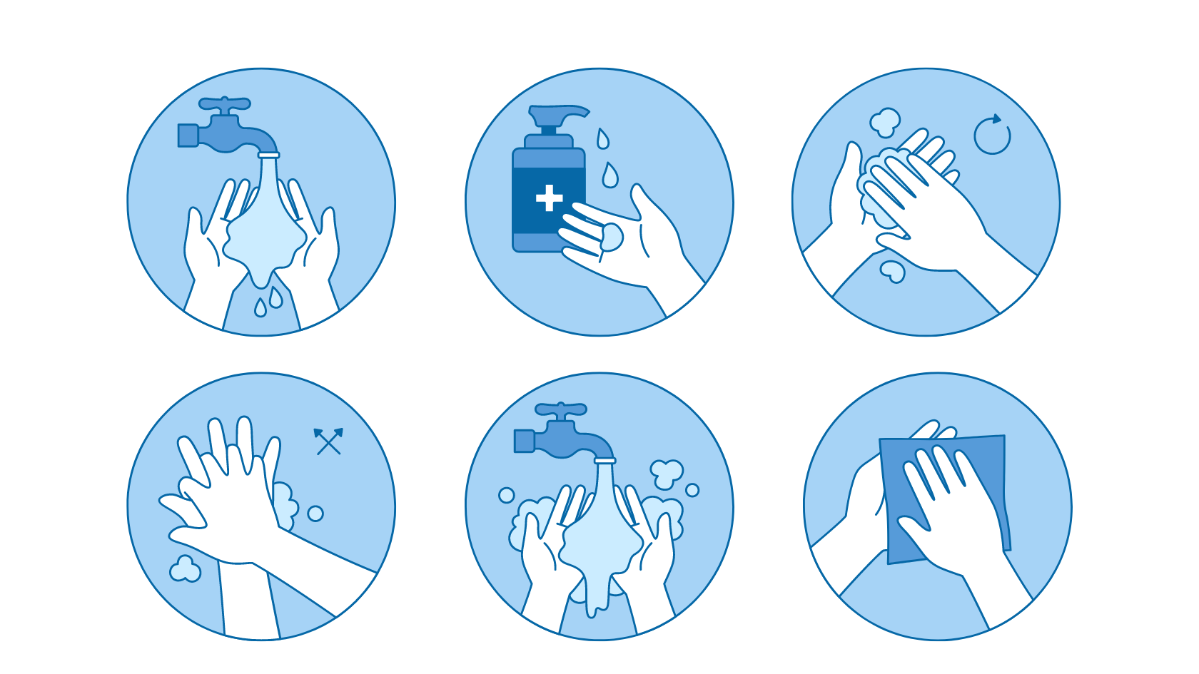 hand washing steps graphic in 6 steps