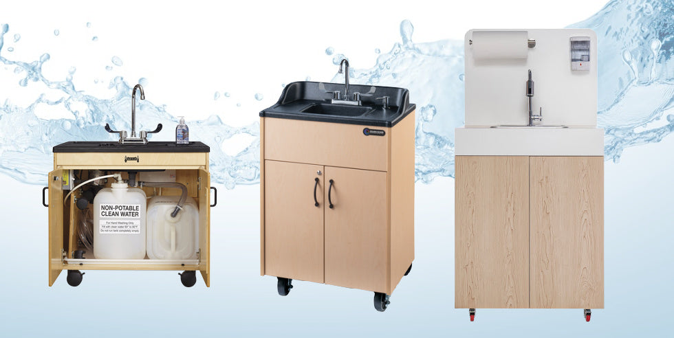 image of 3 classroom sinks on all portable sinks blog