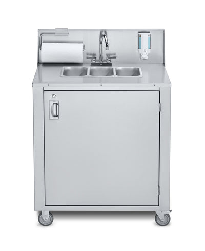 10 Gallon Stainless Steel Portable Handwashing Sink  - Hot & Cold - 3 Basin by Crown Verity PHS-3