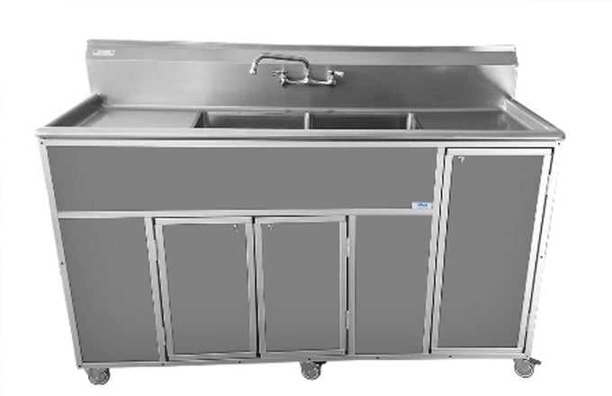 Monsam Monsam PSE-2002LA Commercial Two Deep Basin Portable Sink with Drain Boards