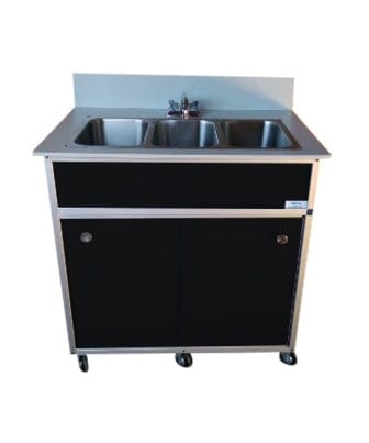 Monsam NS-003-Black Monsam NS-003 NSF Certified Three Basin Self Contained Portable Sink 38" H