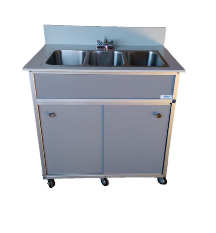 Monsam NS-003-Grey Monsam NS-003 NSF Certified Three Basin Self Contained Portable Sink 38" H