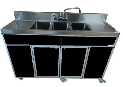 Monsam NS-003DB-Black Monsam NS-003DB NSF Certified Three Basin Utensil Washing Self Contained Sink 38" H with Two Drainboards