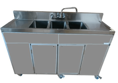 Monsam NS-003DB-Grey Monsam NS-003DB NSF Certified Three Basin Utensil Washing Self Contained Sink 38" H with Two Drainboards