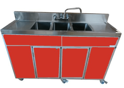 Monsam NS-003DB-Red Monsam NS-003DB NSF Certified Three Basin Utensil Washing Self Contained Sink 38" H with Two Drainboards