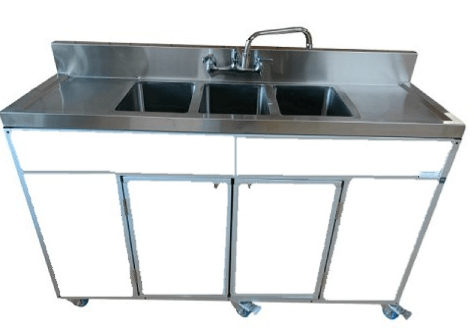 Monsam NS-003DB-White Monsam NS-003DB NSF Certified Three Basin Utensil Washing Self Contained Sink 38" H with Two Drainboards