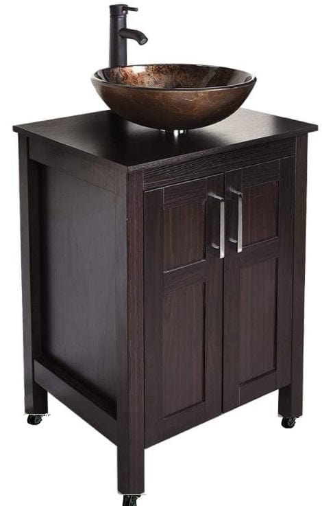 Monsam PSE-010W Monsam PSE-010W Frosted Glass Basin Portable Sink Wood Cabinet 31" H