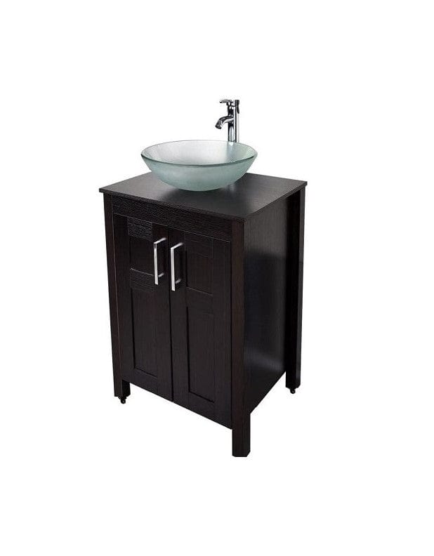 Monsam PSE-010W Monsam PSE-010W Frosted Glass Basin Portable Sink Wood Cabinet 31" H