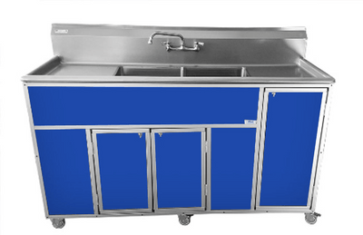 Monsam PSE-2002LA Commercial Two Deep Basin Portable Sink with Drain Boards